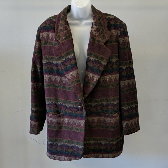 Vintage Wool Blend Aztec Print Coat Braetan XL - Picture 2 of 11